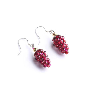 Red Garnet Earrings Round Drop and Heart Hook Beads