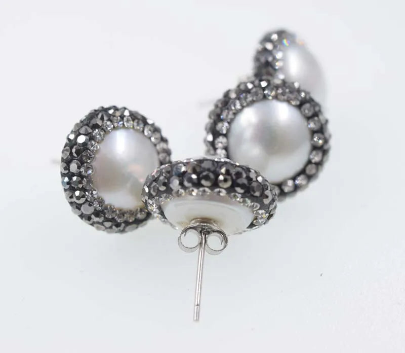 Freshwater Pearl Earrings Zircon 10-13mm Beads Nature