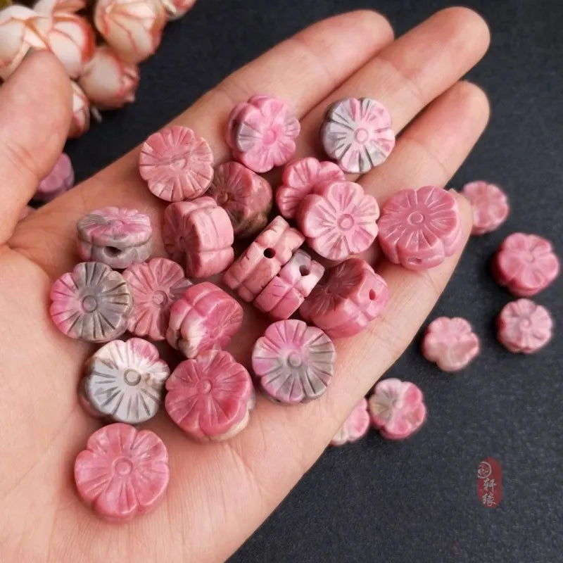 1 pc Pink Rhodochrosite Carved Flower 14-16mm Loose Beads for DIY Jewelry Making
