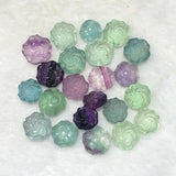 One Piece Carved Rose Quartz/Fluorite/Red Agate Flower 12mm Nature Full Hole