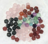 One Piece Carved Rose Quartz/Fluorite/Red Agate Flower 12mm Nature Full Hole