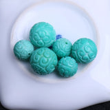 Turquoise Green Round Carved Full Hole Loose Beads 10/12/14/16