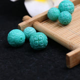 Turquoise Green Round Carved Full Hole Loose Beads 10/12/14/16