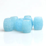 One Piece Aquamarine Pillar Shape 10*14mm Carved Flower Loose Beads