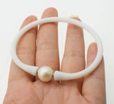 Freshwater Pearl Bracelet 10-11mm White/Gray/Golden Silicone 7.5inch