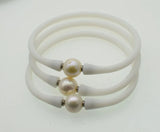 Freshwater Pearl Bracelet 10-11mm White/Gray/Golden Silicone 7.5inch