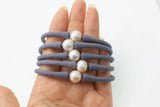 10-11mm Freshwater Pearl & Grey Silicone Bracelet 7.5in