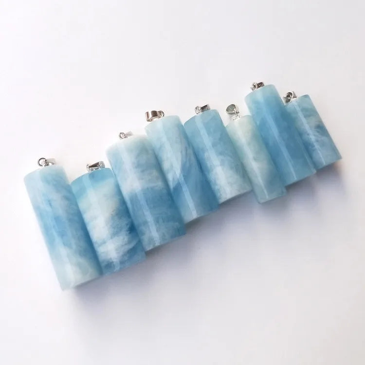 Aquamarine Pillar Pendant Loose Beads for DIY Jewelry Making