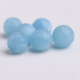 Carved Round Aquamarine Loose Beads for Jewelry Necklace