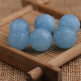 Carved Round Aquamarine Loose Beads for Jewelry Necklace