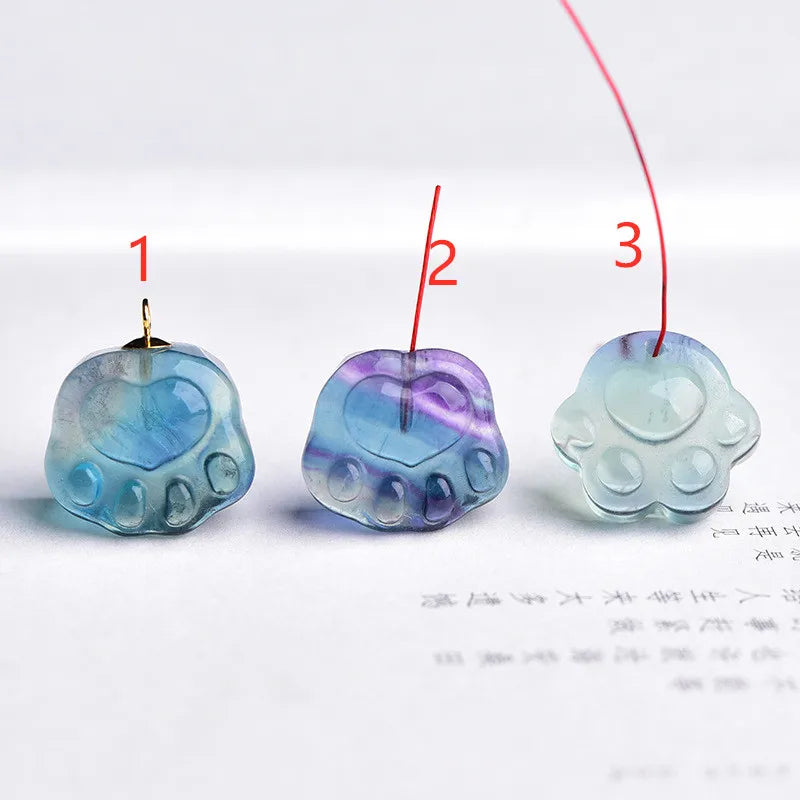 Fluorite Cat Foot 15mm Carved Pendant Loose Beads