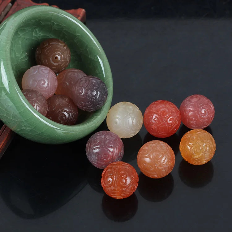 Red Agate Loose Beads 12/14/16mm Round Carved for Jewelry Making