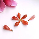Red Agate Carved Flower Lotus Pendant for DIY Jewelry Making