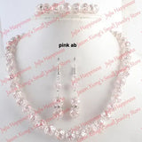 Pink AB Crystal Glass Beads Jewelry Set Necklace, Earring and Bracelet