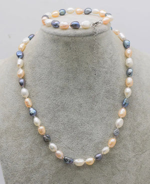 Freshwater Baroque Pearl Set 8-10mm Necklace Bracelet