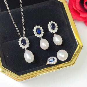 Freshwater Pearl 7-8mm Rice Shape Pendant Set with Zircon Necklace