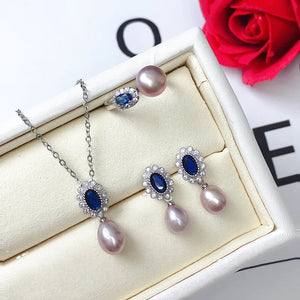 Freshwater Pearl 7-8mm Rice Shape Pendant Set with Zircon Necklace