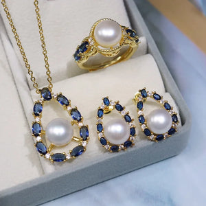 Freshwater Pearl 8-9mm Pendant Set with Zircon Drop