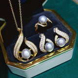 Freshwater Pearl Set 8-9mm White/Pink/Purple Pendant Earrings Ring