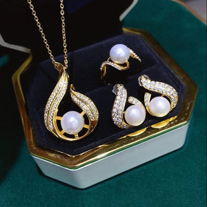 Freshwater Pearl Set 8-9mm White/Pink/Purple Pendant Earrings Ring