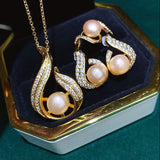 Freshwater Pearl Set 8-9mm White/Pink/Purple Pendant Earrings Ring