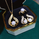 Freshwater Pearl Set 8-9mm White/Pink/Purple Pendant Earrings Ring