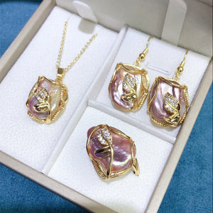 Freshwater Pearl Keshi Baroque Set Pink Purple