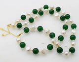 Freshwater Pearl & Green Jade 12mm Necklace Bracelet Set 20inch