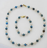 Freshwater Pearl and Jade Necklace Bracelet Set