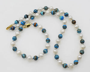 Freshwater Pearl and Jade Necklace Bracelet Set