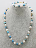 Freshwater Pearl and Jade Necklace Bracelet Set
