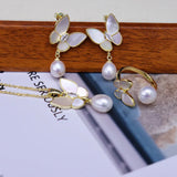 Freshwater Pearl Rice Shell Ring/Earrings/Pendant Set
