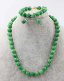 Green Jade Bracelet Earrings Necklace Set 18inch