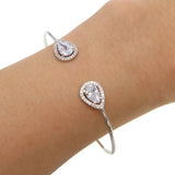 Open Cuff Bangle Bracelet Tear Drop CZ Double Sided Cubic Zirconia Wire Bangles