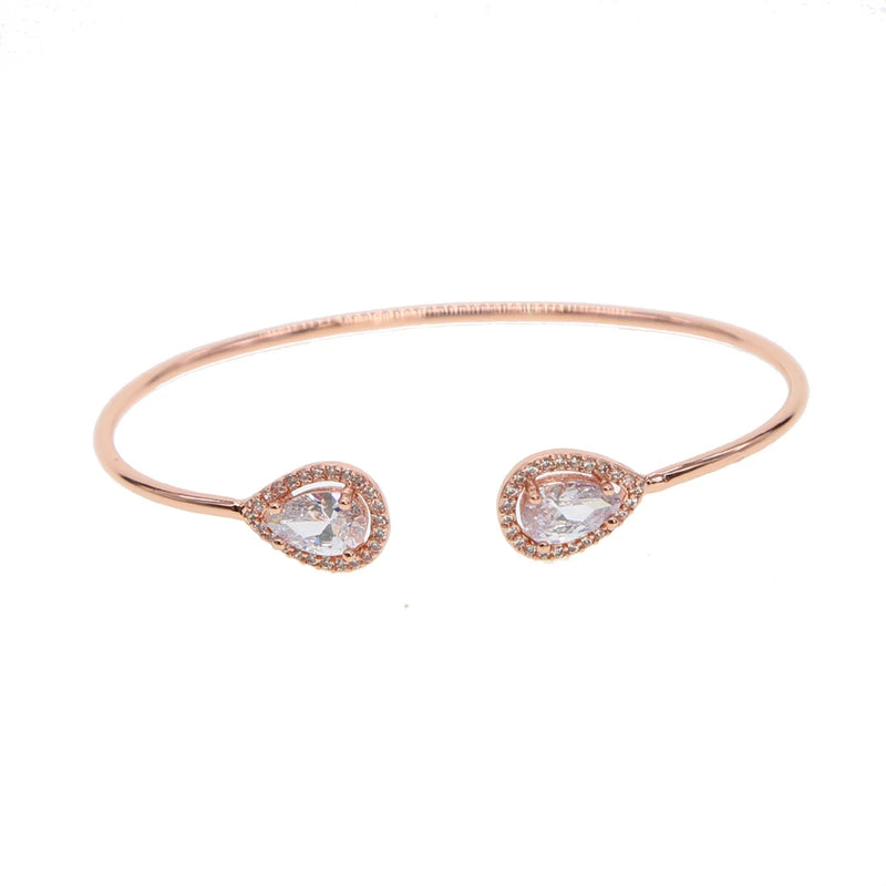 Open Cuff Bangle Bracelet Tear Drop CZ Double Sided Cubic Zirconia Wire Bangles