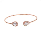 Open Cuff Bangle Bracelet Tear Drop CZ Double Sided Cubic Zirconia Wire Bangles