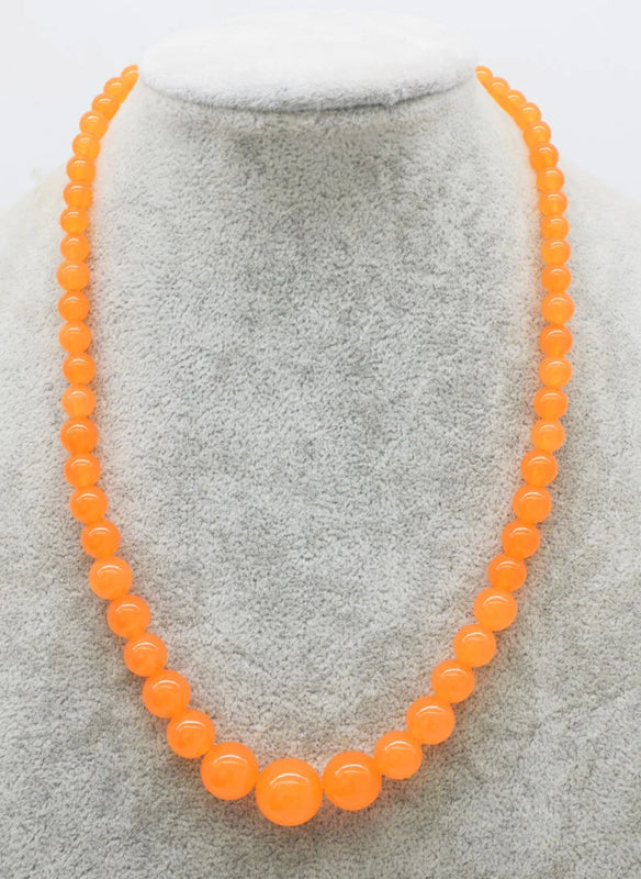 Orange Jade 6-14mm Round Necklace 18-Inch FPPJ Beads Nature