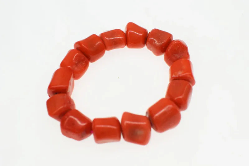Orange Red Coral Pillar Bracelet 12-16mm
