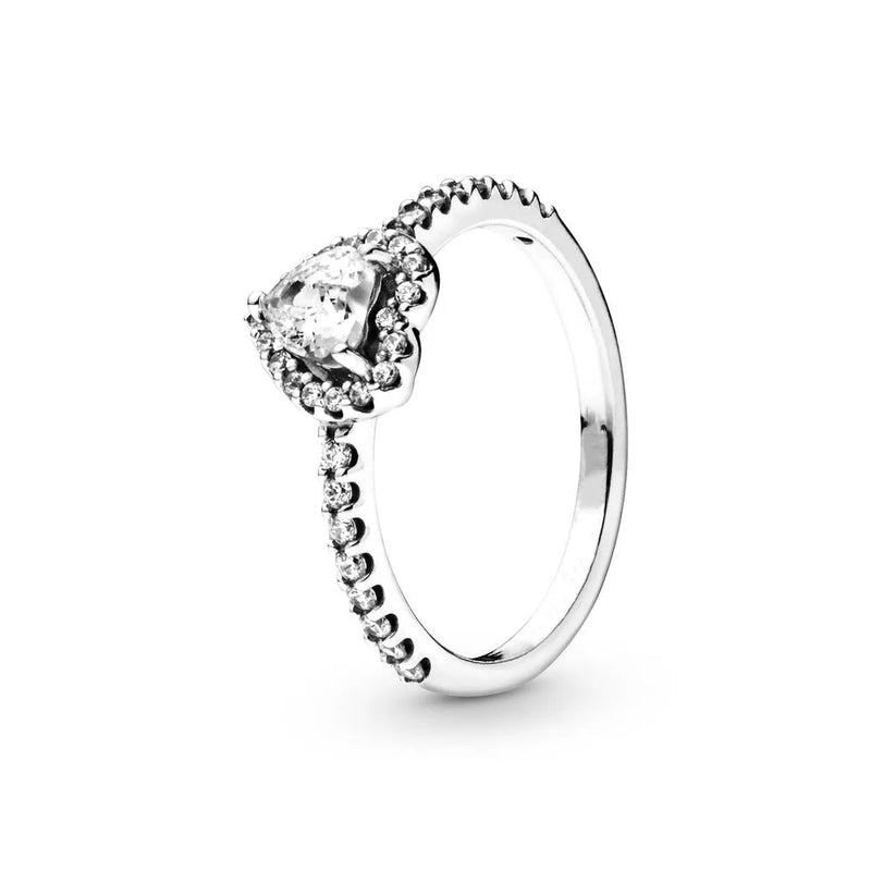 925 Sterling Silver Pan Ring with Logo and Rose Love Large Zircon