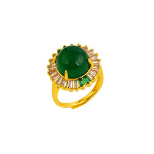 24K Wedding Women's Ring Emerald Rhinestone Crystal Vintage Jewelry