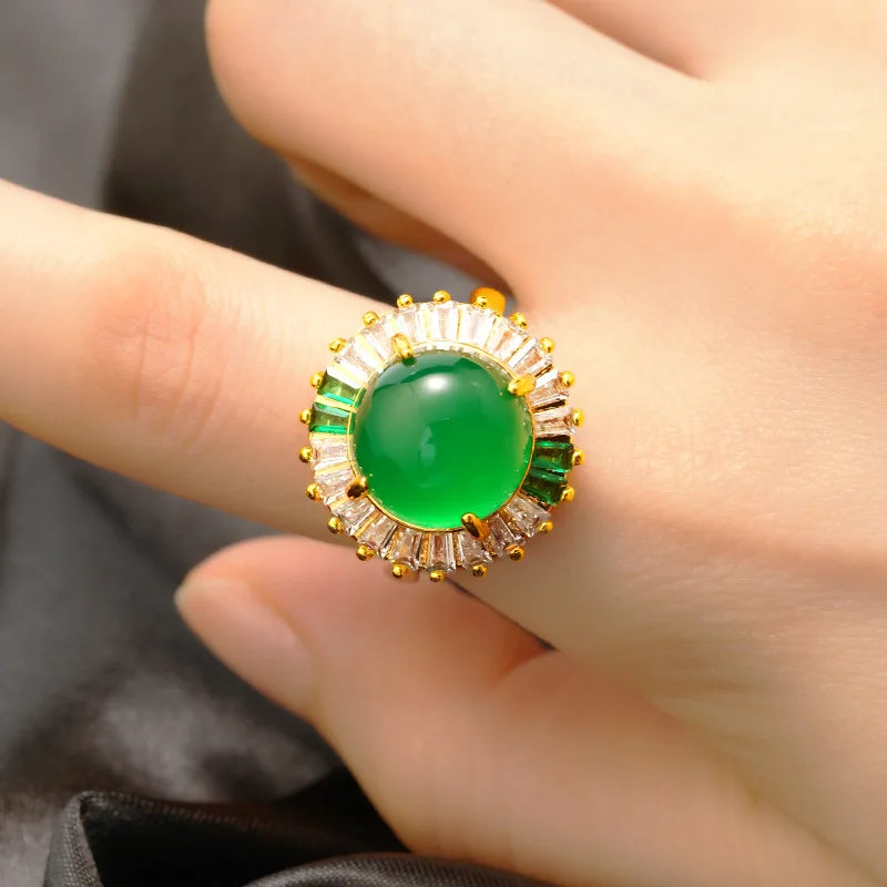 24K Wedding Women's Ring Emerald Rhinestone Crystal Vintage Jewelry