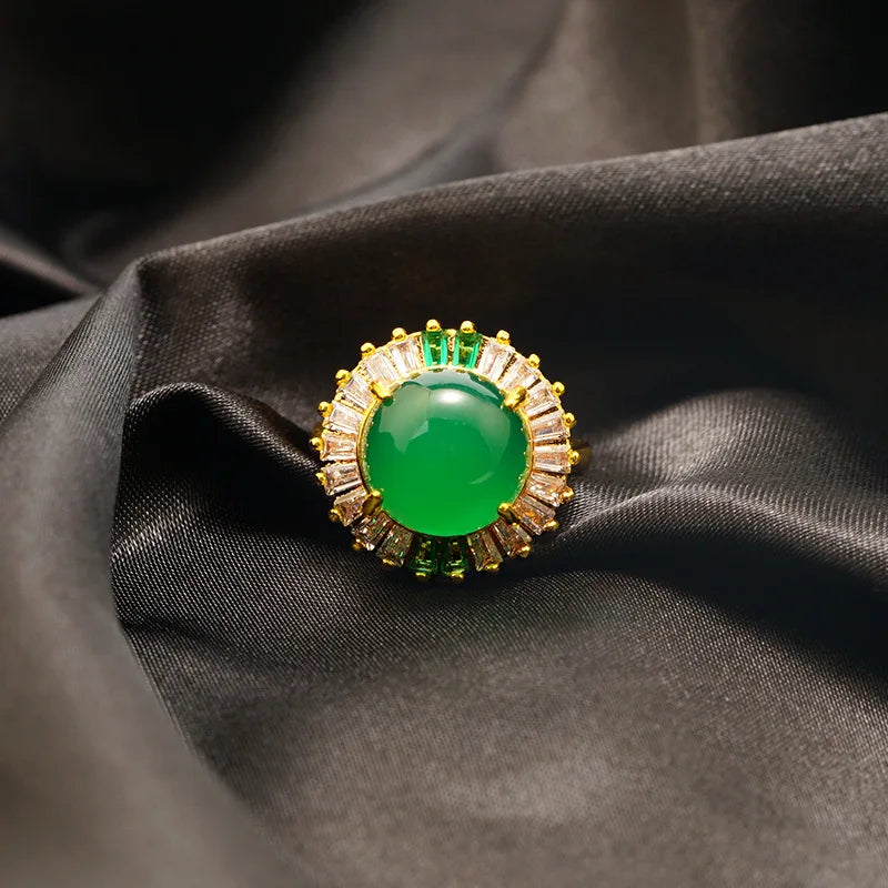 24K Wedding Women's Ring Emerald Rhinestone Crystal Vintage Jewelry