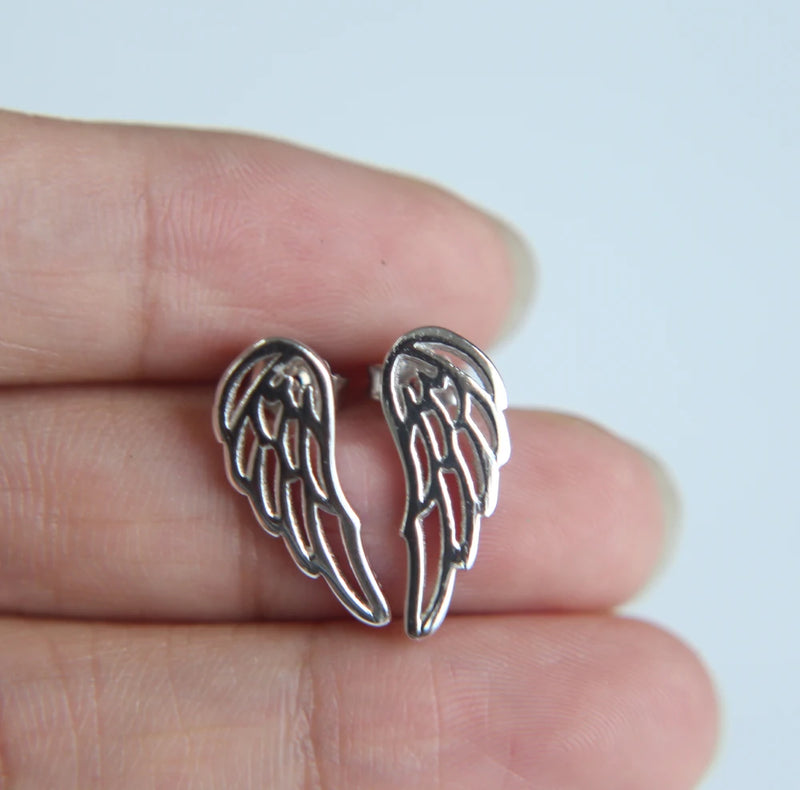 925 Sterling Silver 3 Silver Jewelry Stud Girl Wing Earring