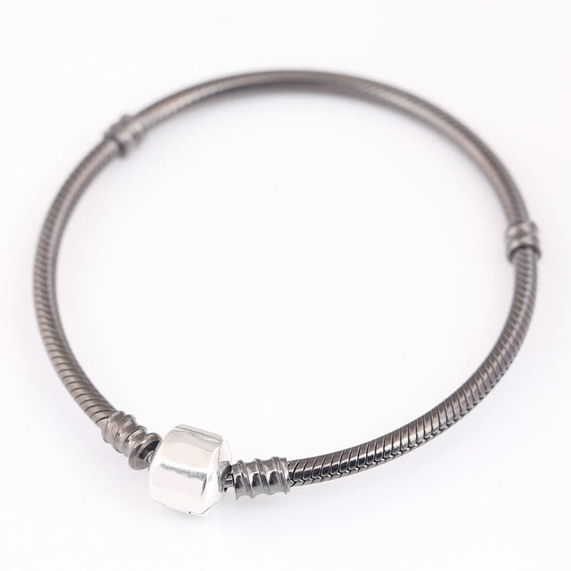925 Sterling Silver Snake Chain Bracelet for Women DIY Charm Beads Jewelry