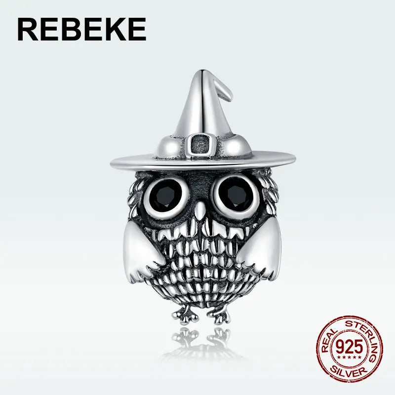 Halloween Owl Charm 925 Sterling Silver DIY Bead for Bracelet Making