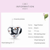 Yoga Position Heart Charm for Bracelet 925 Sterling Silver Jewelry DIY