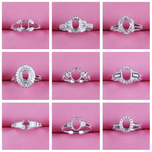 Adjustable Oval Silver 925 Ring Base for DIY Gemstone Jewelry