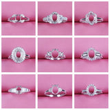 Adjustable Oval Silver 925 Ring Base for DIY Gemstone Jewelry