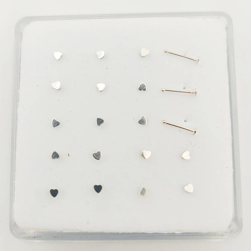 20pcs 925 Sterling Silver Heart Nose Stud Pin Nariz Jewelry