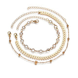 Set of 3 Anklets with Rhinestone in Mixed Chains